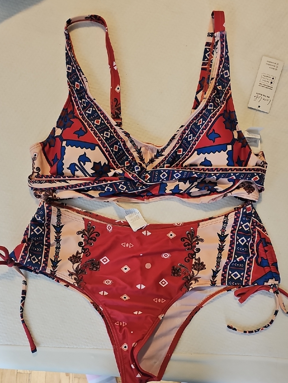 Cupshw Red Patterned Wrap Bikini